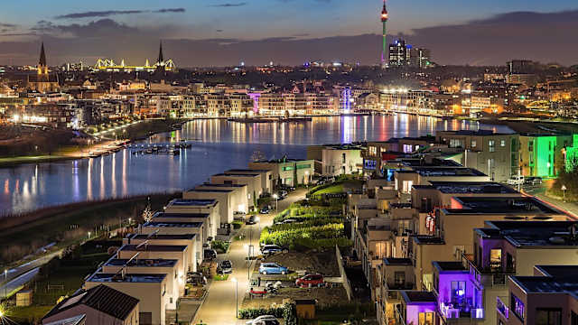 Dortmund Nacht Skyline Perspektive Phoenixsee