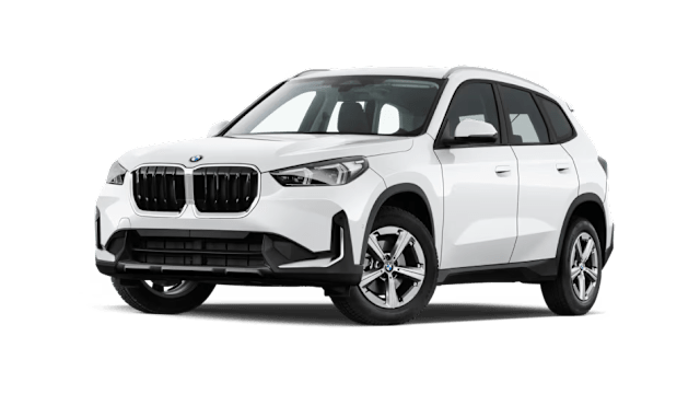 BMW X1 Weiß mit angeschrägten Vorderreifen