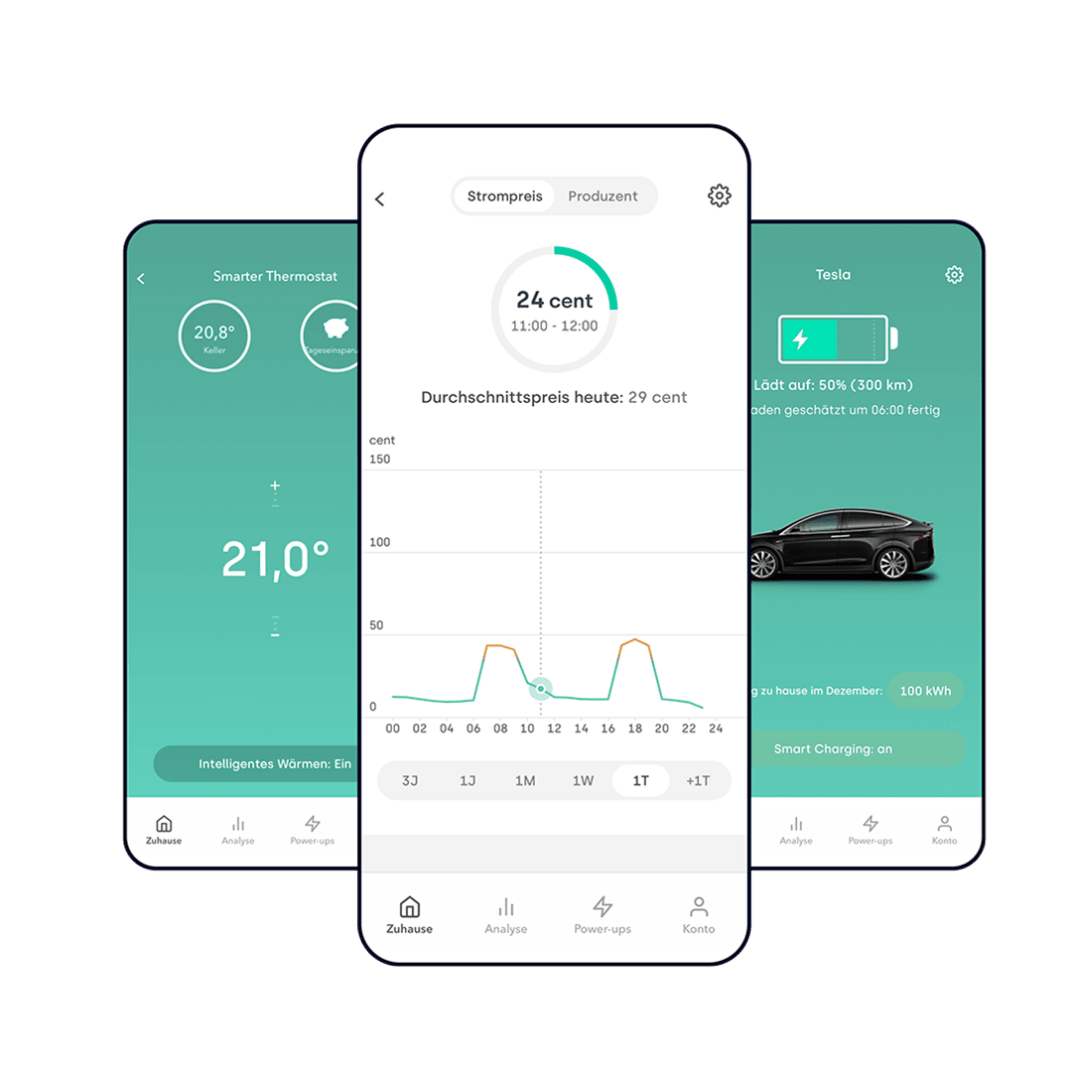 Smartphone Bildschirm Tibber App mit Durchschnitts-Strompreis