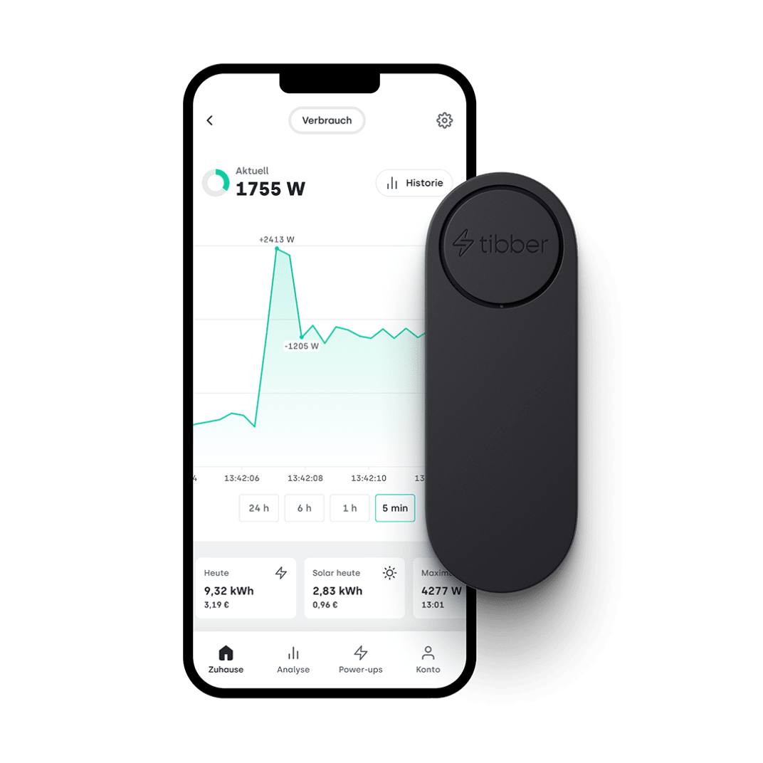 Smartphone Bildschirm Tibber App mit Stromverbrauch und Pulse