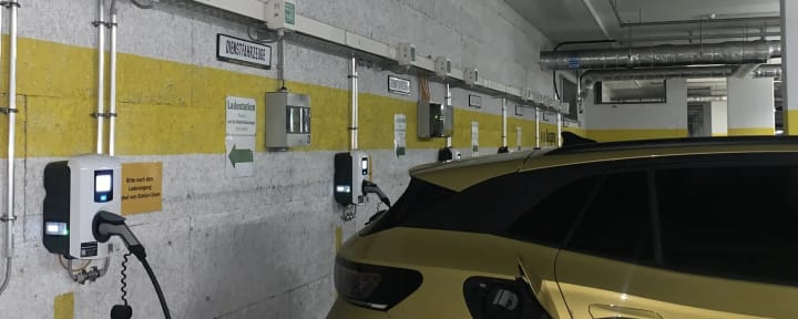 Wallbox-Stationen in der Tiefgarage