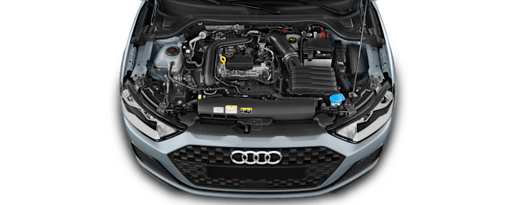 Audi A1 Motoransicht mit offener Motorhaube