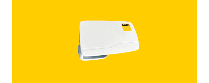 ADAC Mautbox Standard in der Farbe weiß auf gelbem Hintergrund