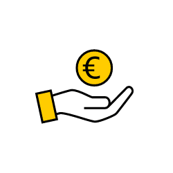 Piktogramm offene Hand mit Euro-Münze
