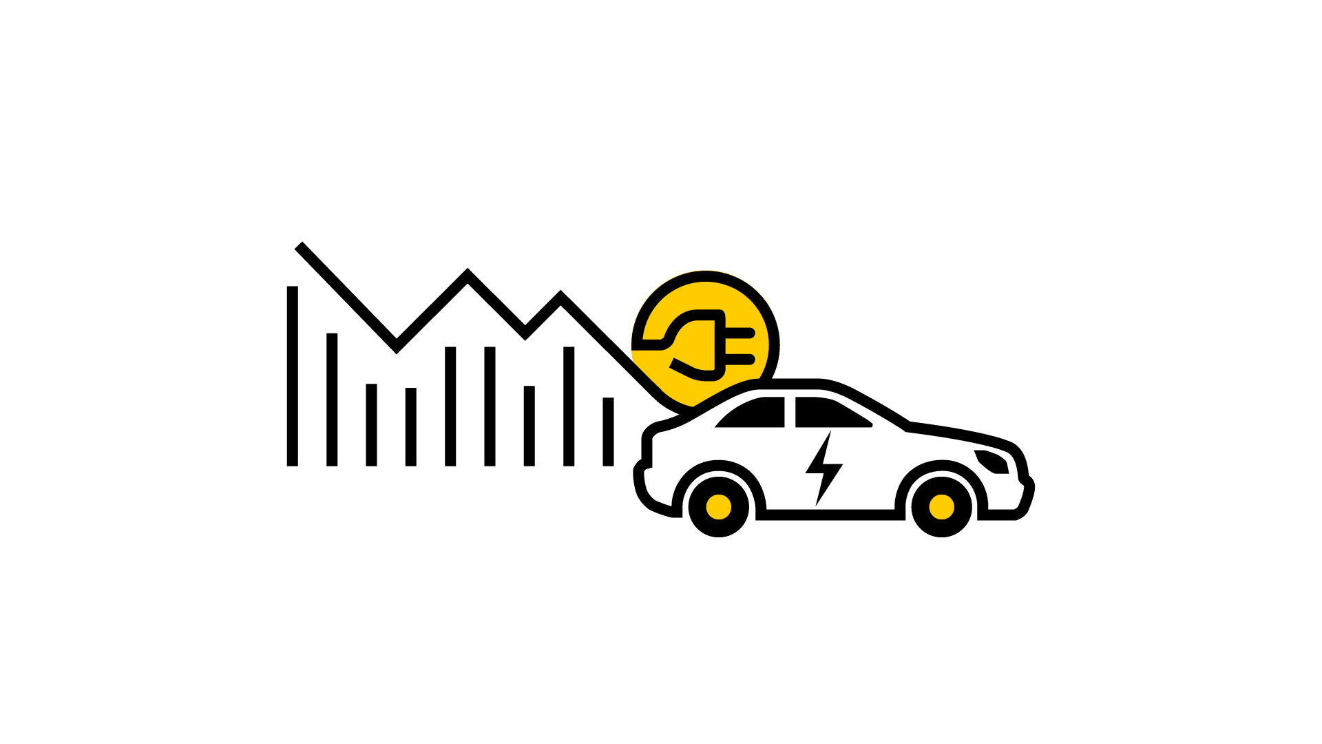 Piktogramm E-Auto und Börsenstromkurve