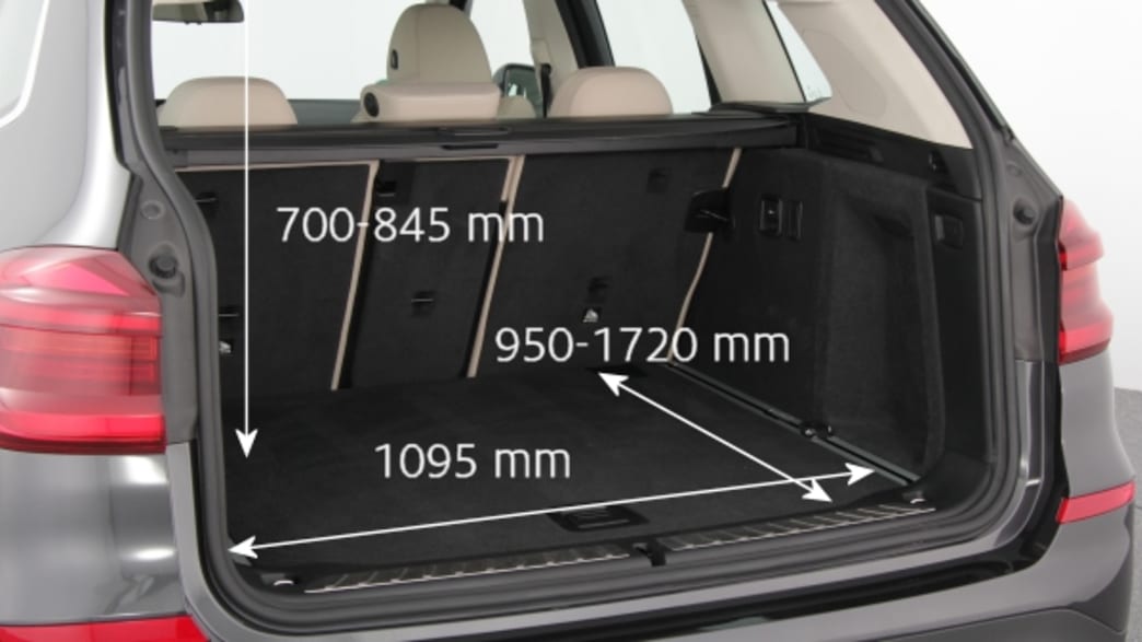 Kofferraum eines BMW X3s mit Maßen