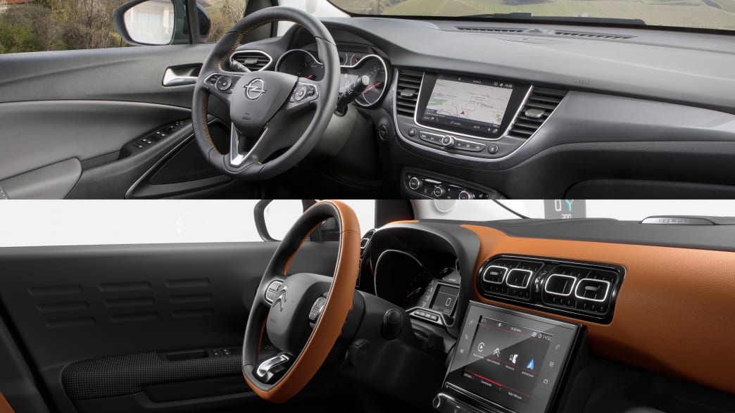 Gegenüberstellung des Cockpits von Opel Crossland und Citroen C3 Aircross