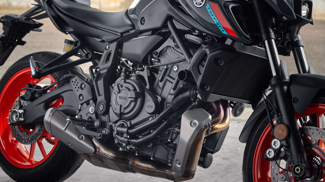 Die Reifenansicht eines Yamaha MT-07 Motorrads
