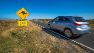 Ein Auto fährt in Australien auf der Landstrasse