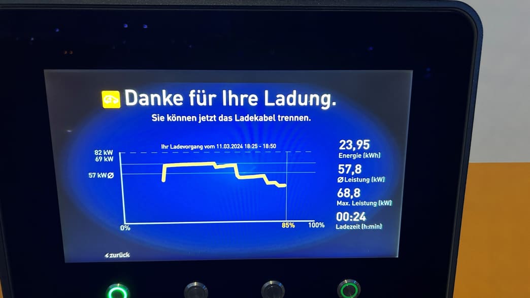 Bestätigung der Ladung eines Fiat 500e an der Ladesäule
