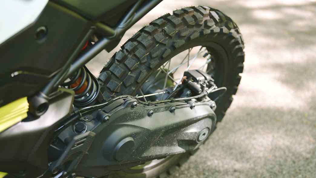 Das Hinterrad des Can Am Origin Elektromotorrad