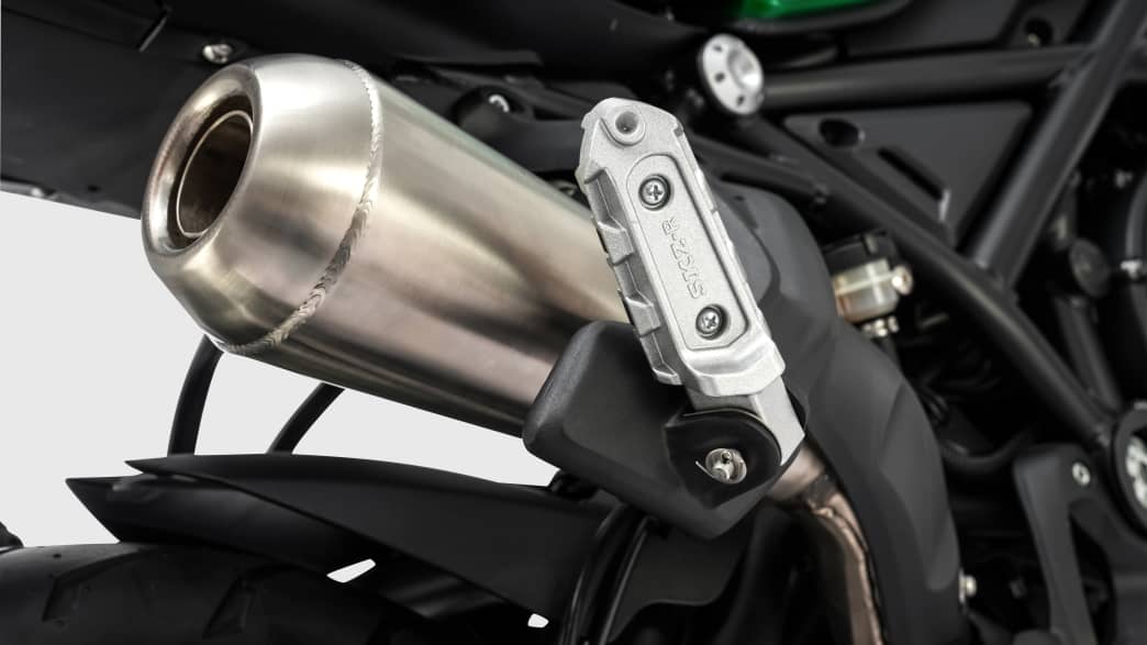 Detailaufnahme der Benelli 752S Auspuff