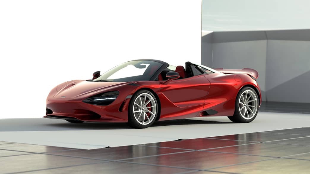 Front und Seitenansicht eines stehenden McLaren 750s Spider