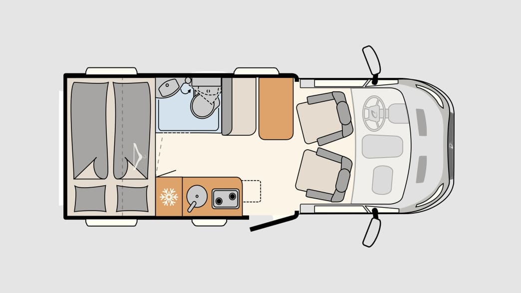 Der Grundriss des Wohnmobils von Dethleffs