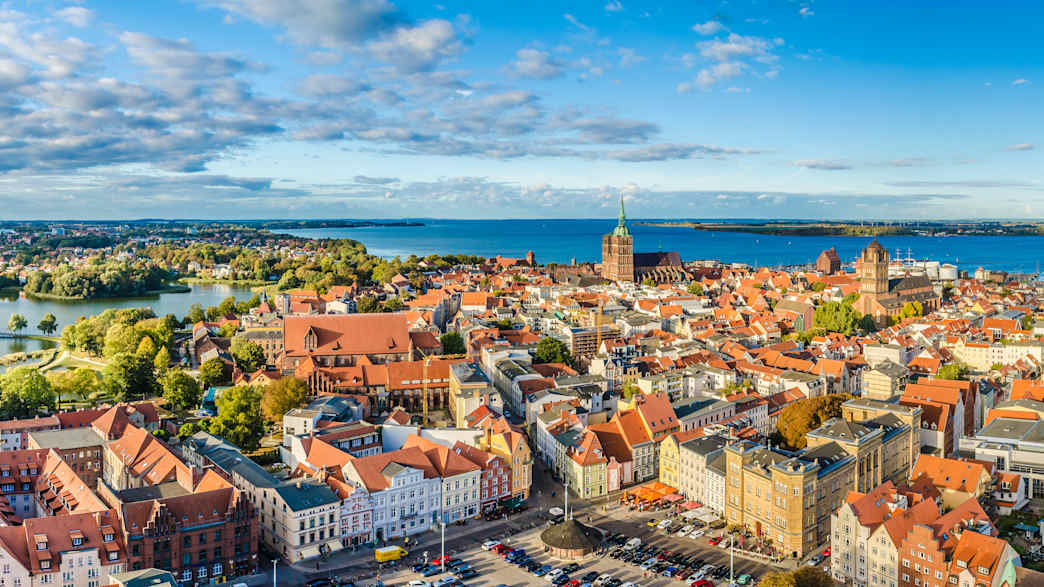 Panoramaansicht der Stadt Stralsund