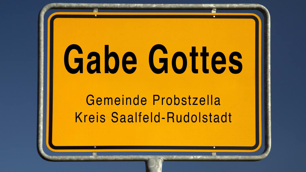 Gelbes Ortsschild von Gabe Gottes