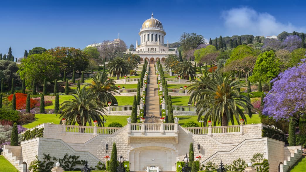 Blick auf die Bahai Gärten am Mount Carmel in Haifa, Israel
