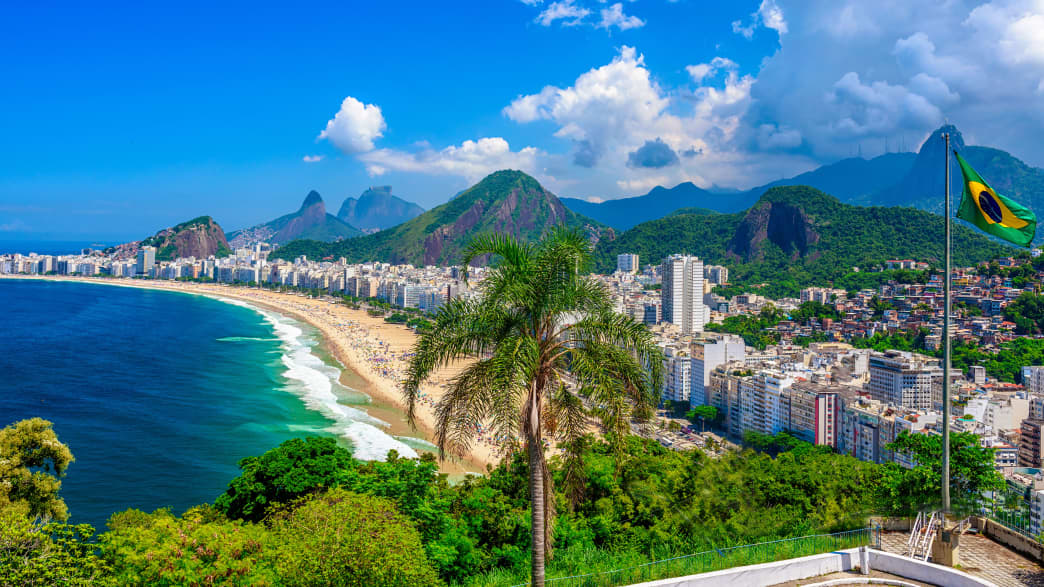 Luftaufnahme des berühmten Strandes Copacabana in  Rio de Janeiro in Brasilien