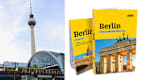 Auf der linken Seite des Bildes sieht man im Hintergrund den Berliner Fernsehturm. Im Vordergrund ist die S-Bahn-Station Alexanderplatz. Auf der rechten Seite ist ein Berlin-Reiseführer und eine Faltkarte zu sehen.
