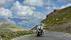 Motorradfahrer auf einer Straße am Col de la Bonette