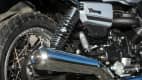 Detailaufnahme des Auspuffs einer Moto Guzzi V7 Special