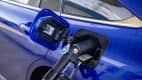 Die Tankklappe des Wasserstoffautos Toyota Mirai
