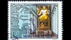 Eine ungarische Briefmarke mit der Abbildung der Zeus Statue die zu den sieben Weltwundern zählt