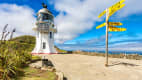 Der Leuchtturm am Aussichtspunkt Cape Reinga im Norden Neuseelands