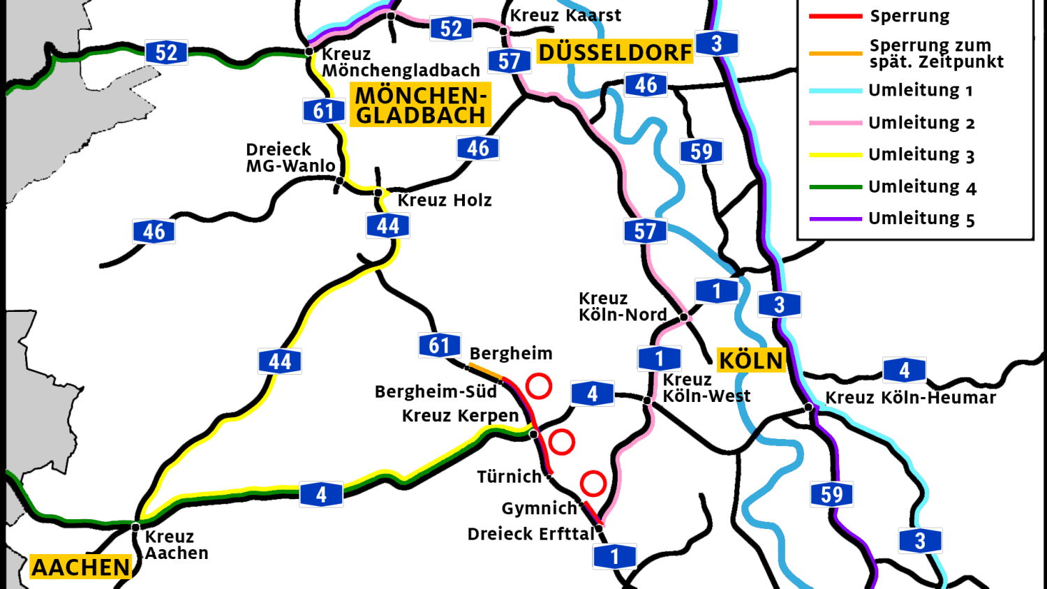 Die Sperrung der A61 und die Umleitungen