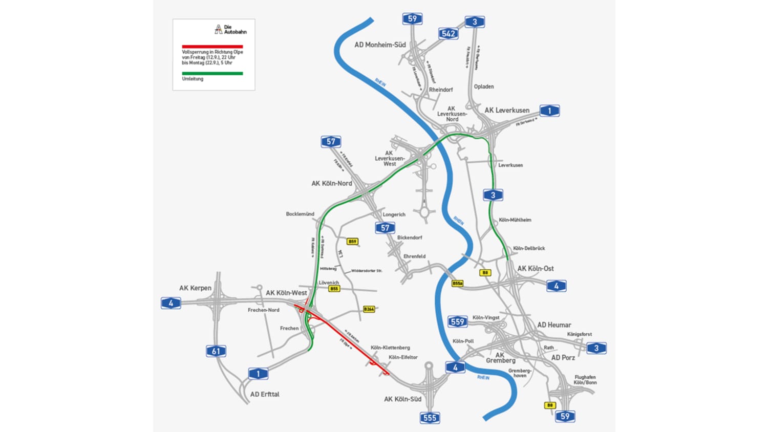 Umleitungen A4 bei Köln Vollsperrung September 2025