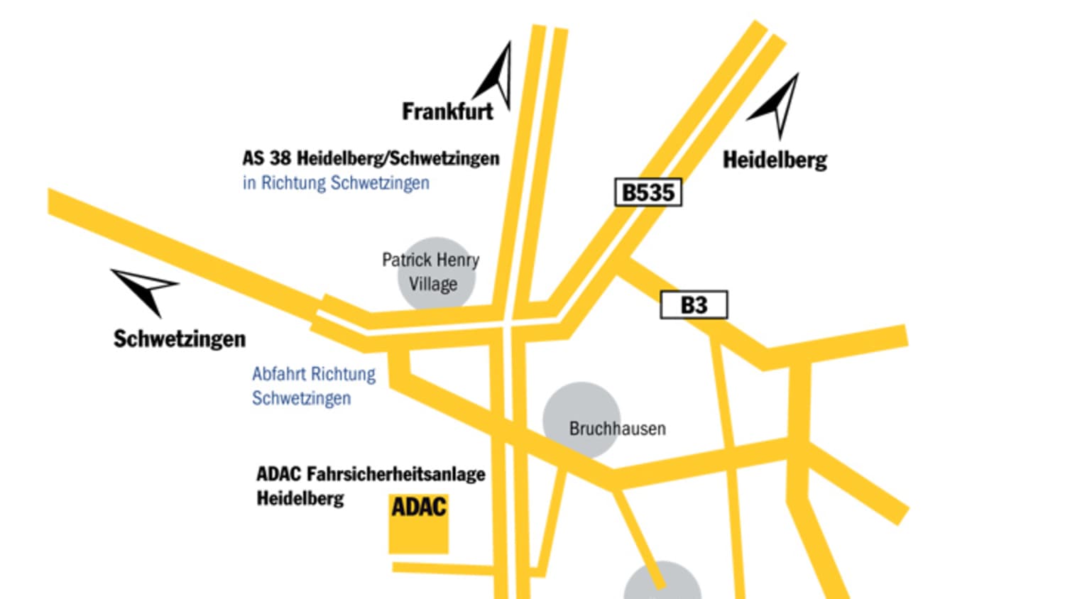 Grafische Anfahrtsskizze zur ADAC Fahrsicherheitsanlage in Heidelberg