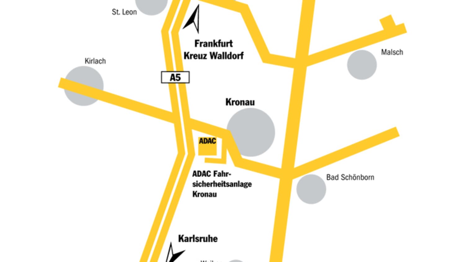 Grafische Anfahrtsskizze zur ADAC Fahrsicherheitsanlage in Kronau