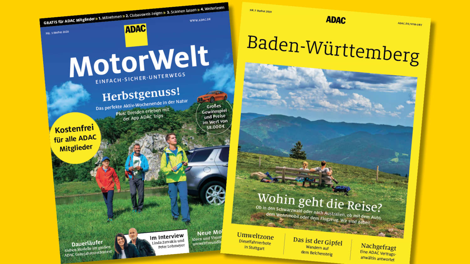 Die Herbstausgabe der ADAC Motorwelt mit dem Regionalmagazin Baden-Württemberg