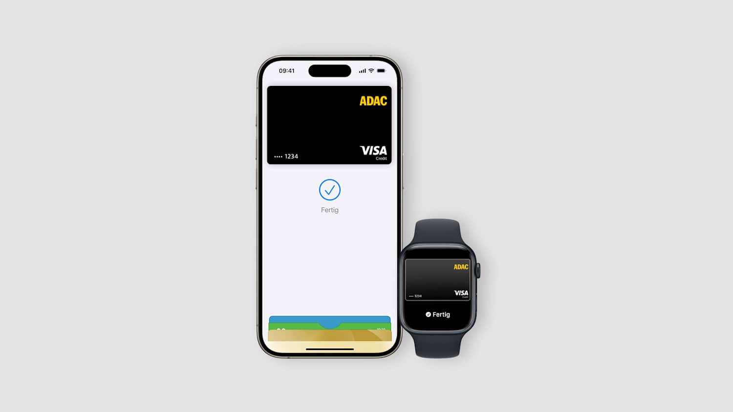 iPhone und Apple Watch mit virtueller ADAC Kreditkarte