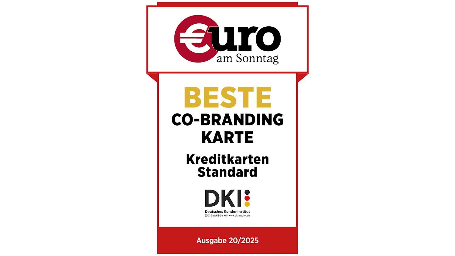 Siegel von Euro am Sonntag Beste Co-Branding Kreditkarte 2025 - ADAC Kreditkarte