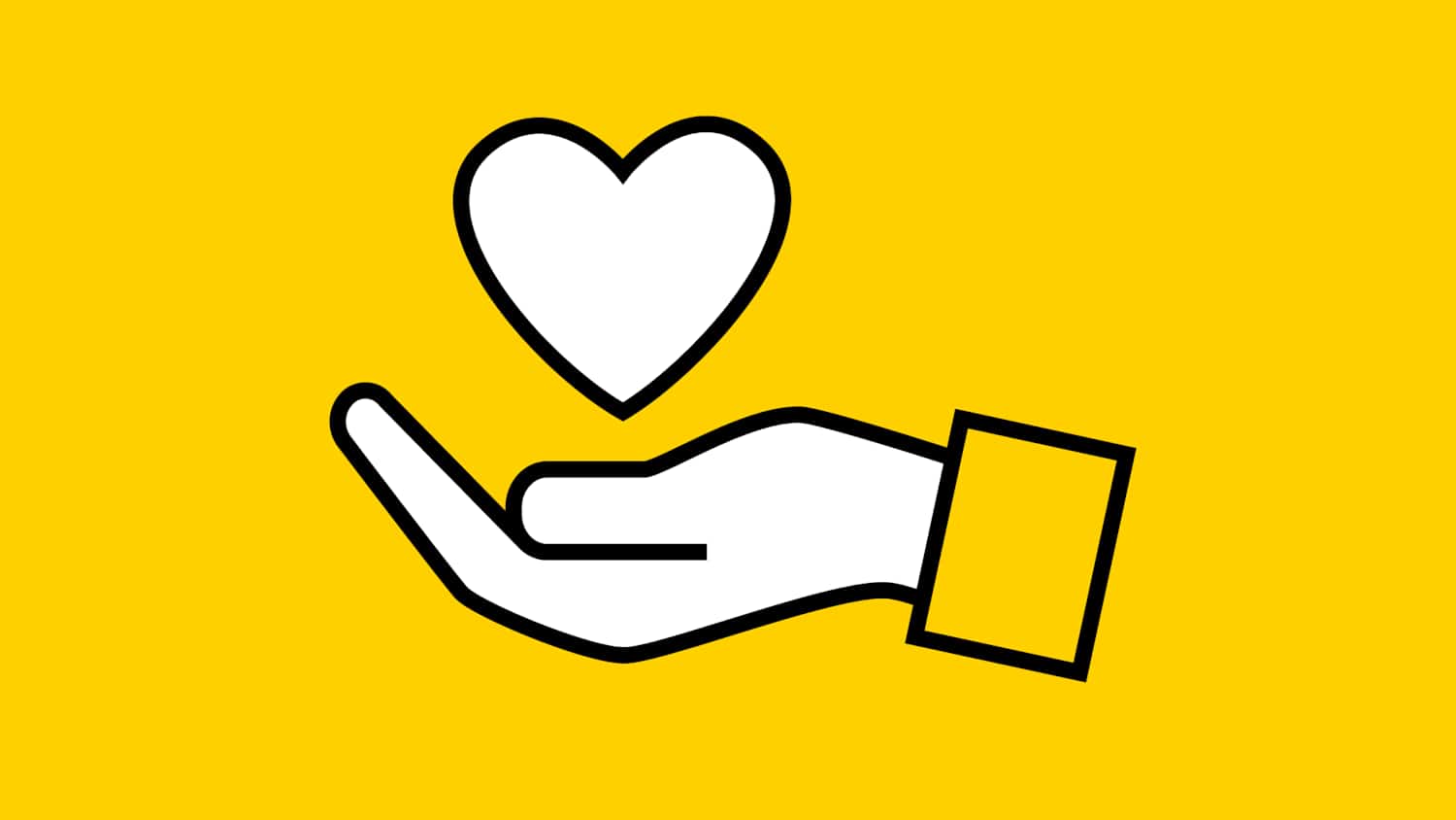 Ein Hand Piktogramm über dem ein Herz Piktogramm schwebt