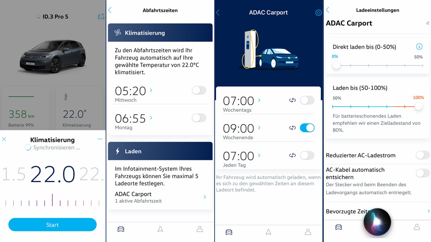 Handy Screenshots der Bedienung des VW ID 3