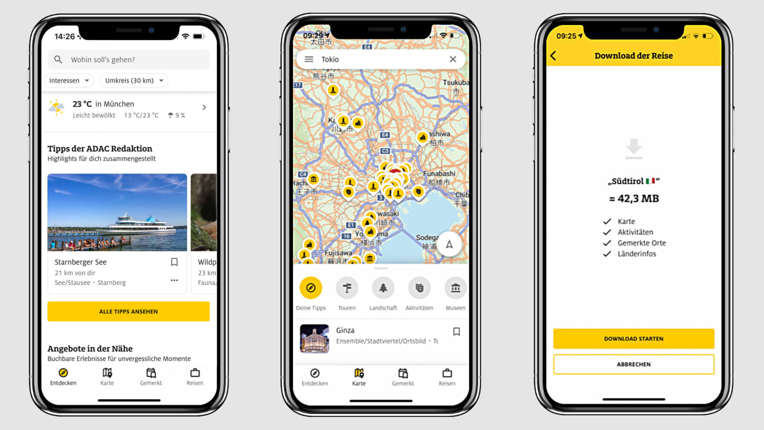 Beispiel Screens der ADAC Trips App
