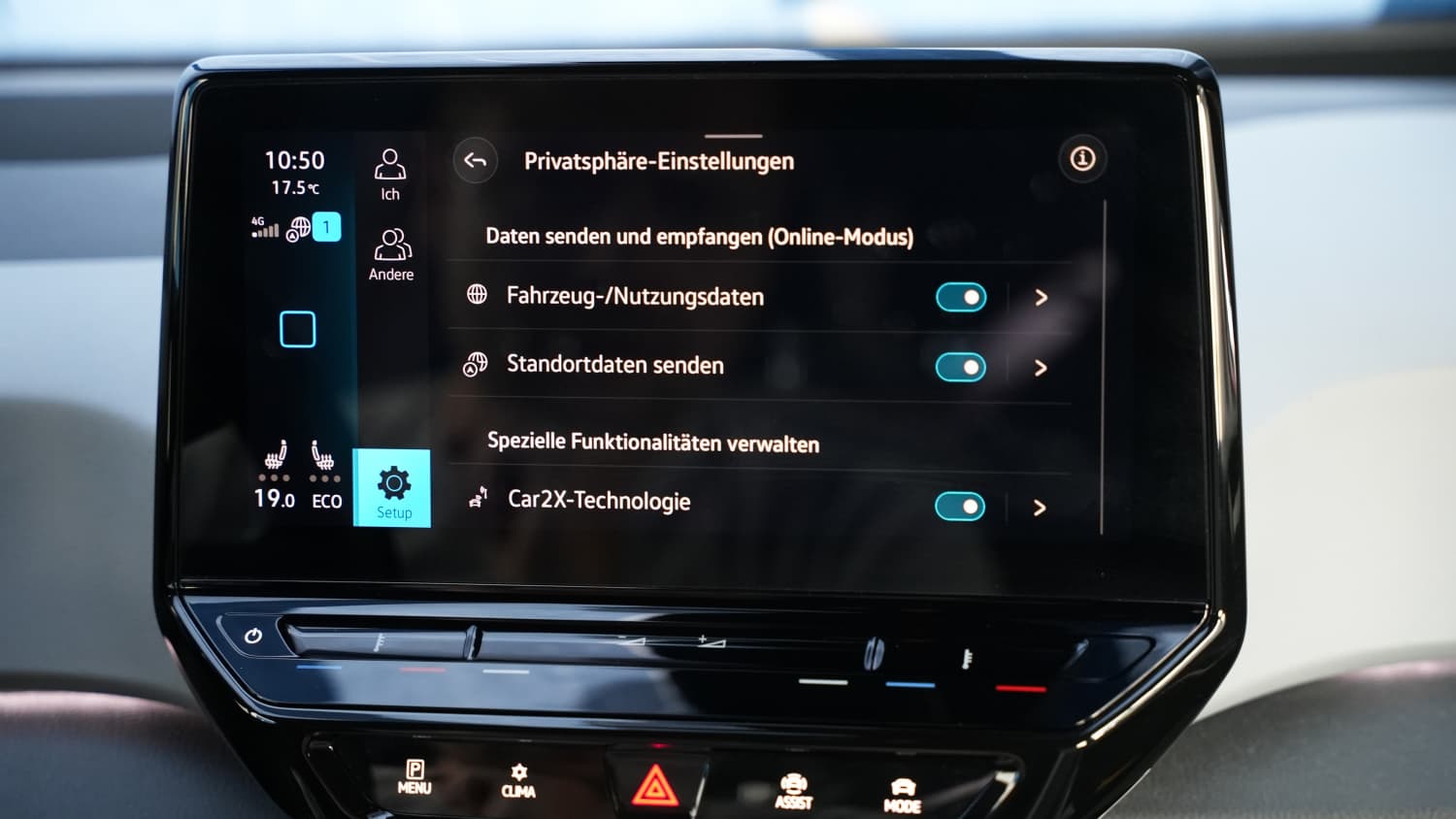 Display des VW ID3 nach dem Software Update