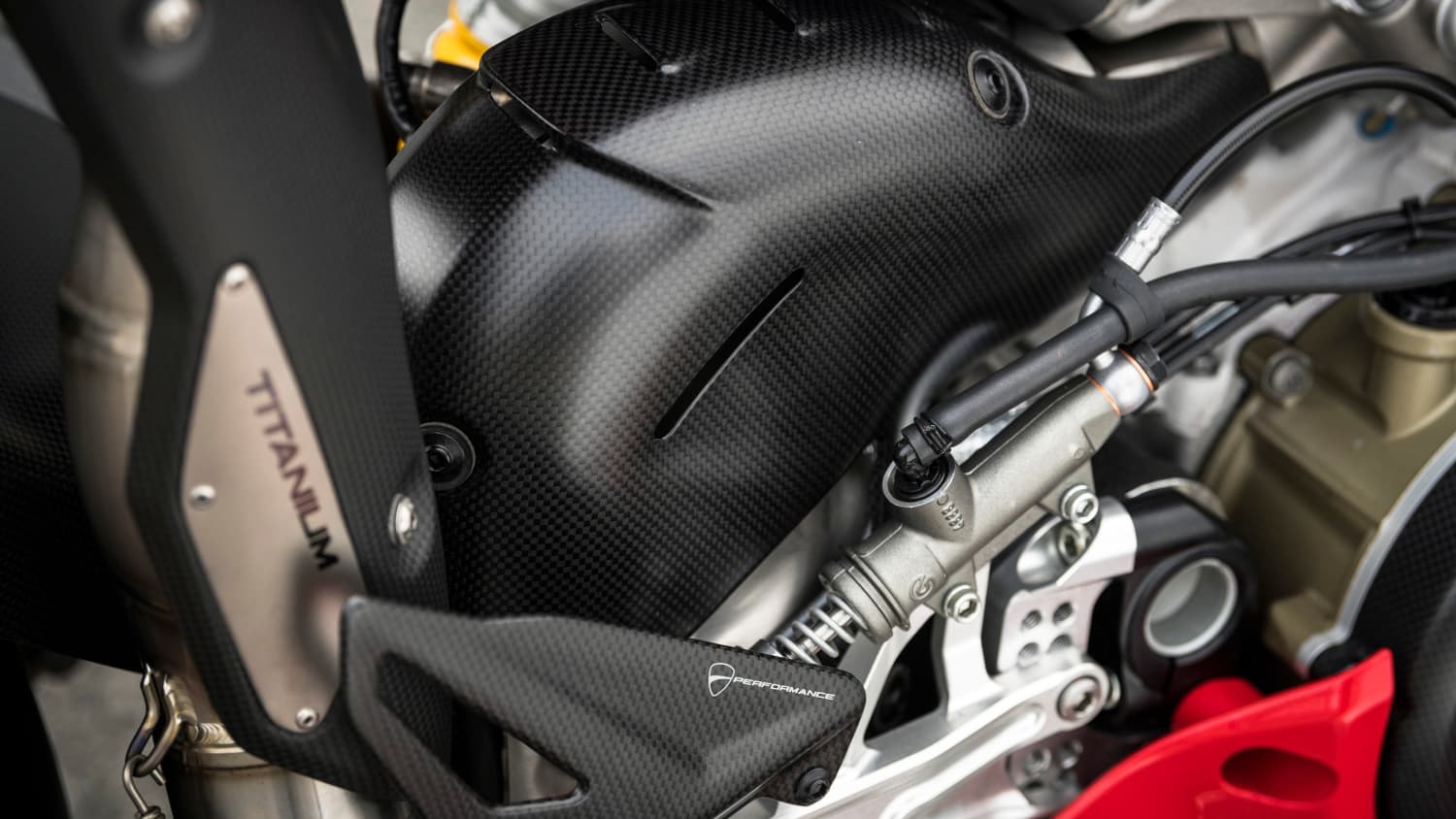 Motorblock der Ducati Panigale V4S rot