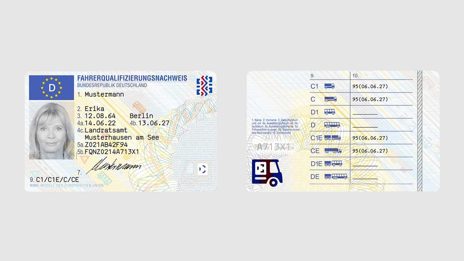 Vorder- und Rückseite des Fahrerqualifizierungsnachweises