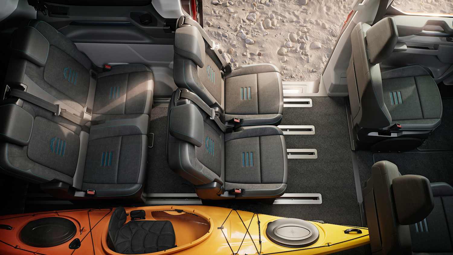 Die Sitzfläche des Ford Transit Plug in Hybrid und Elektro