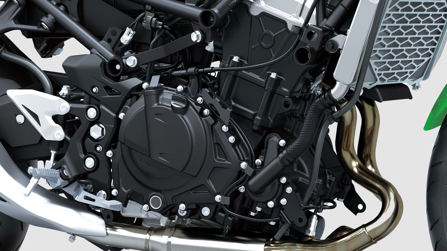 Aufnahme des Motorblocks der Kawasaki Ninja 500 SE
