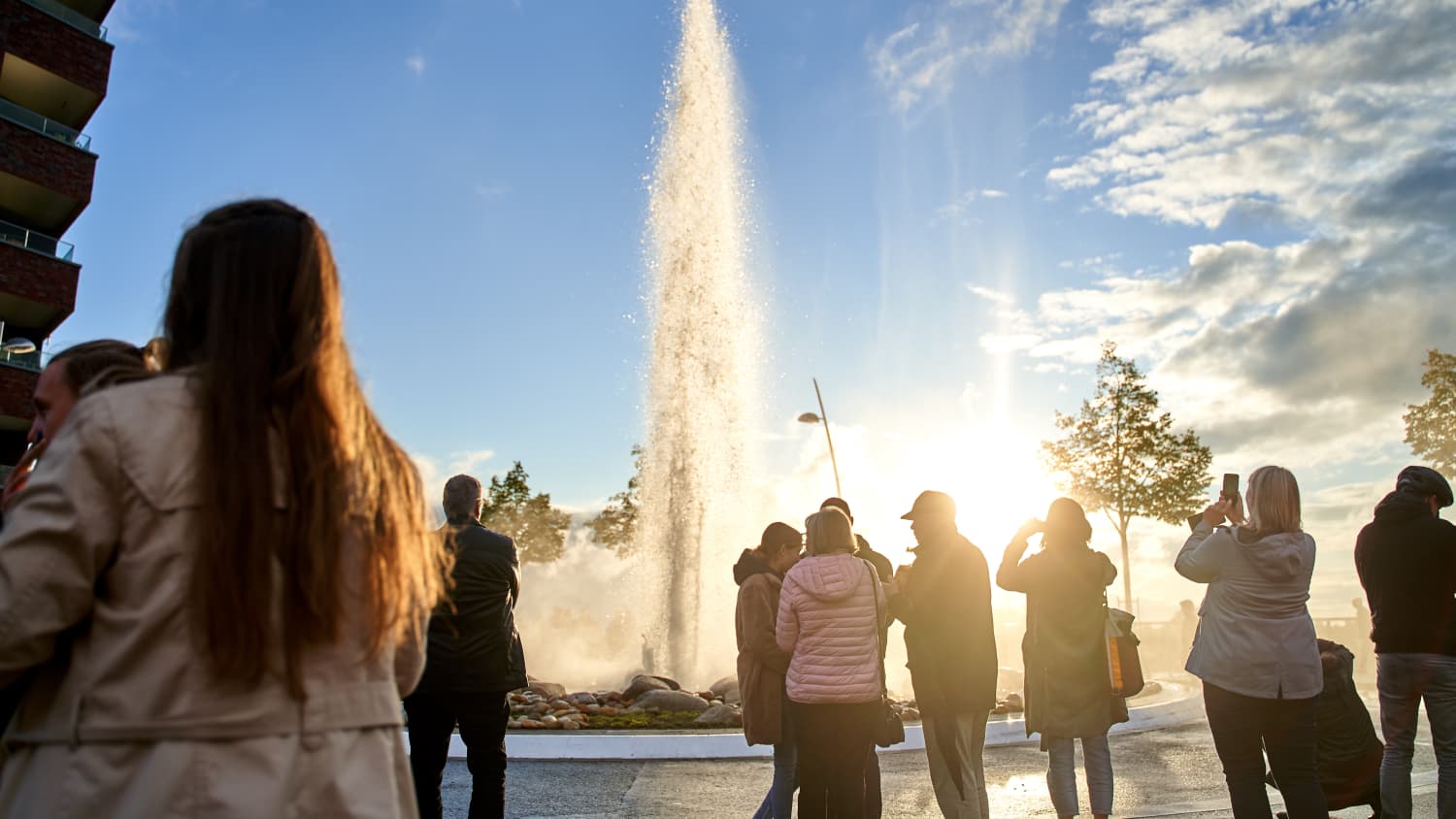 Geysir am Kreisverkehr in Monheim an Rhein