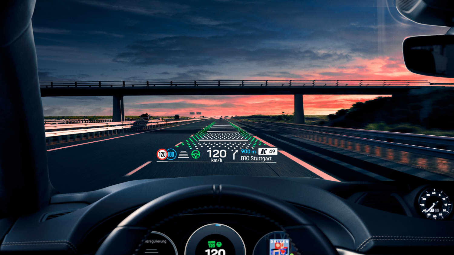Anzeige in der Innenfrontscheibe des Porsche Macan E