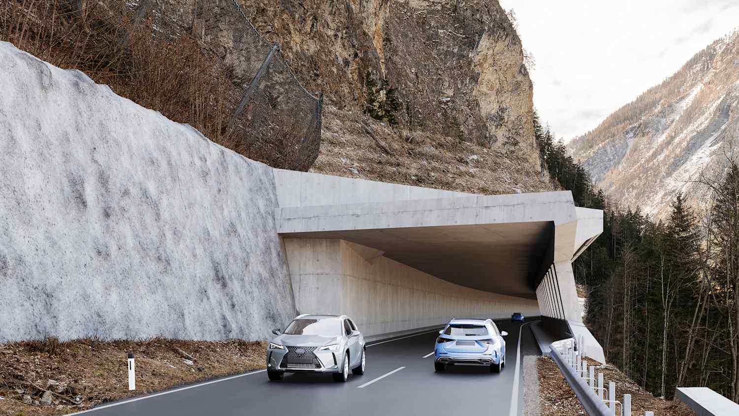 Autos fahren am Reschenpass