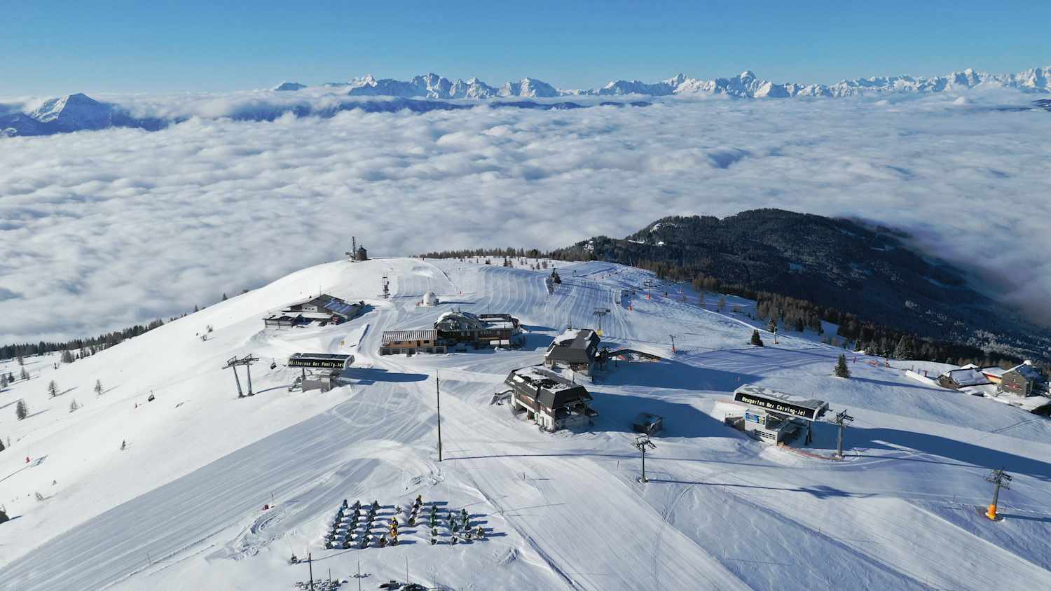 Luftaufnahme der Skigebiete in Gerlitzen