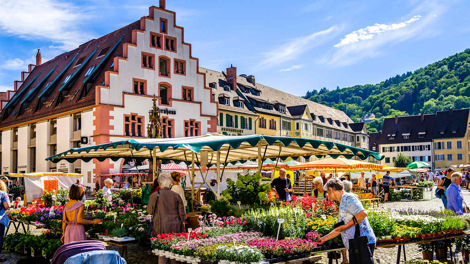 Besucher auf dem Münstermarkt in Freiburg