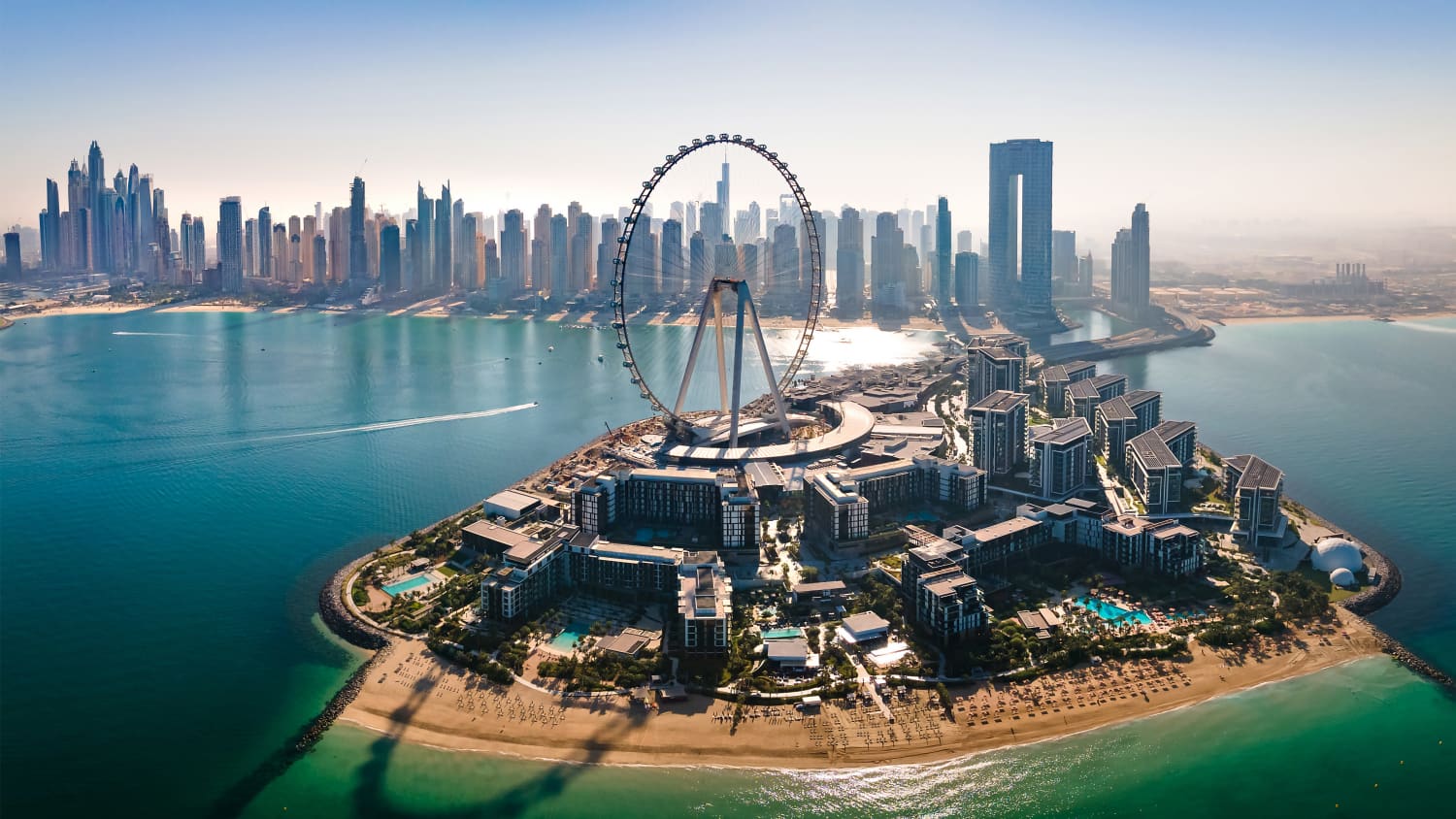 Bluewaters island und das Ain Dubai ferris wheel von Dubai,
