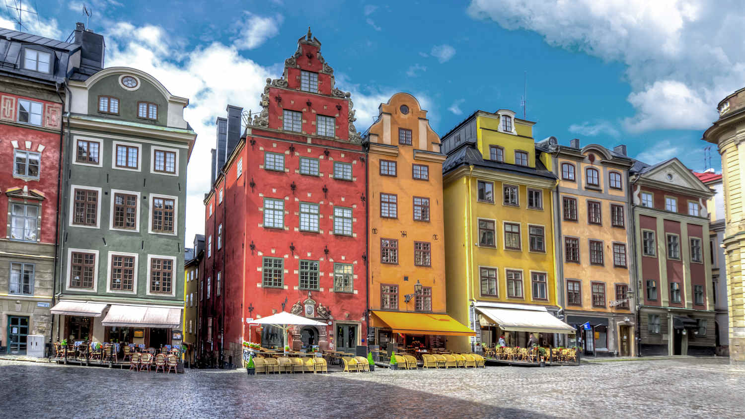 Bunte Häuser in der Altstadt Gamla Stan von Stockholm